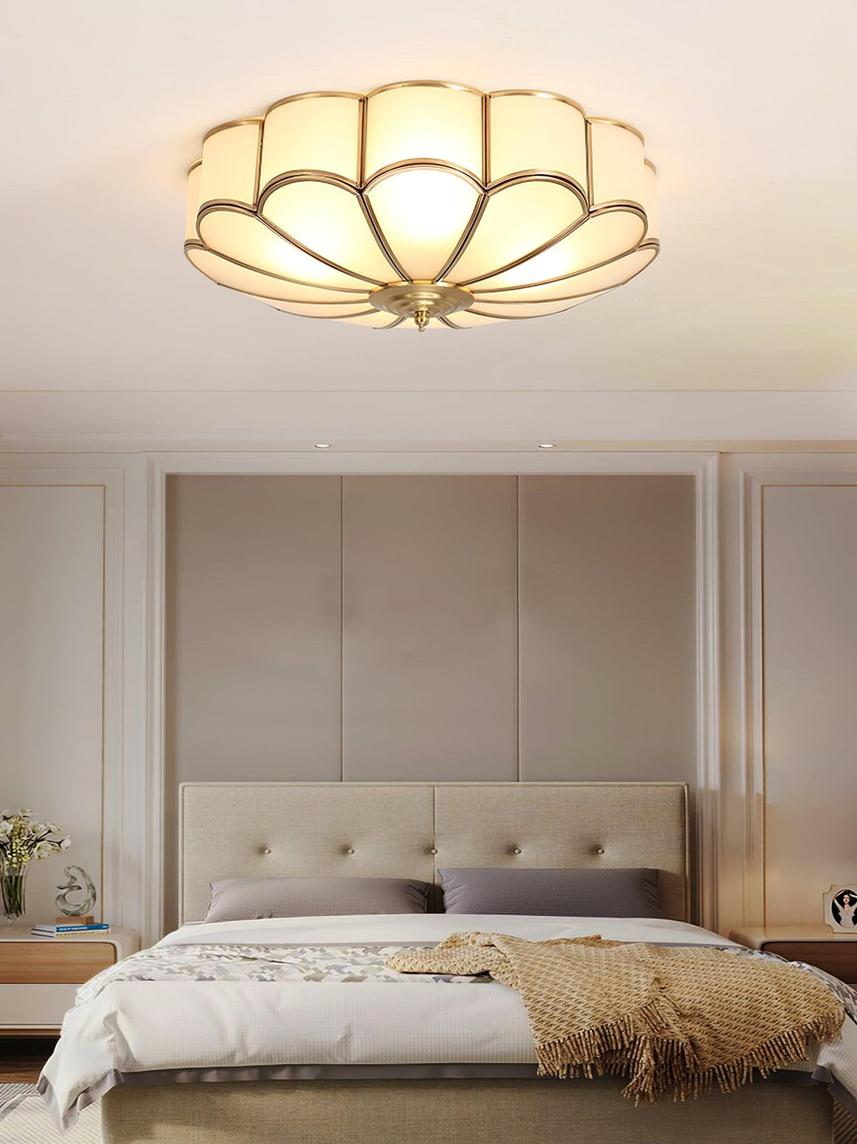 Brass Ceiling Light Flush Mount Frosted Glass Multi-Arm for Bedroom Study Living Room Modern Semi-Flush Home Indoor Accent Lighting