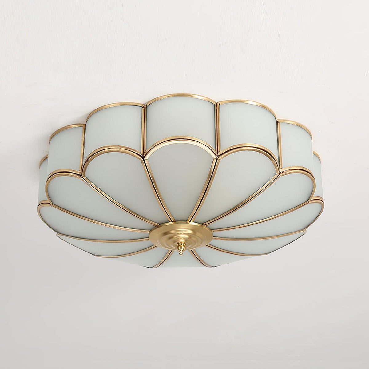 Gold Flush Mount Light Fixture Round Glass Shade Brass Frame Diffused Glow for Entryway Dining Room Bedroom LED Compatible Multi-Bulb