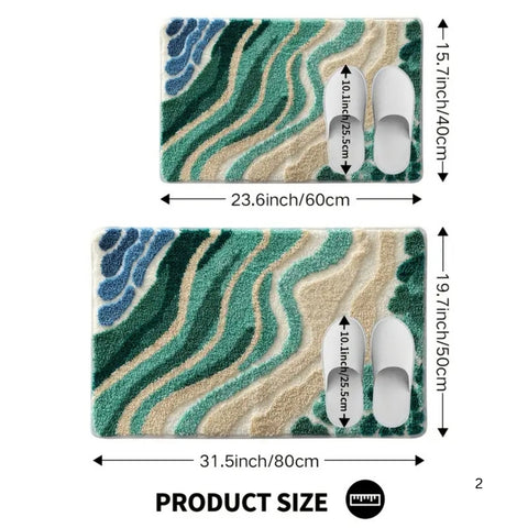 Fiona Bath Mat - Non-Slip Microfiber, Coastal Wavy Design