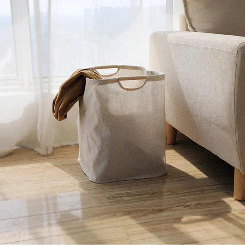 Collapsible Cotton-Linen Laundry Hamper with Handles for Bedroom, Bathroom & Closet Storage