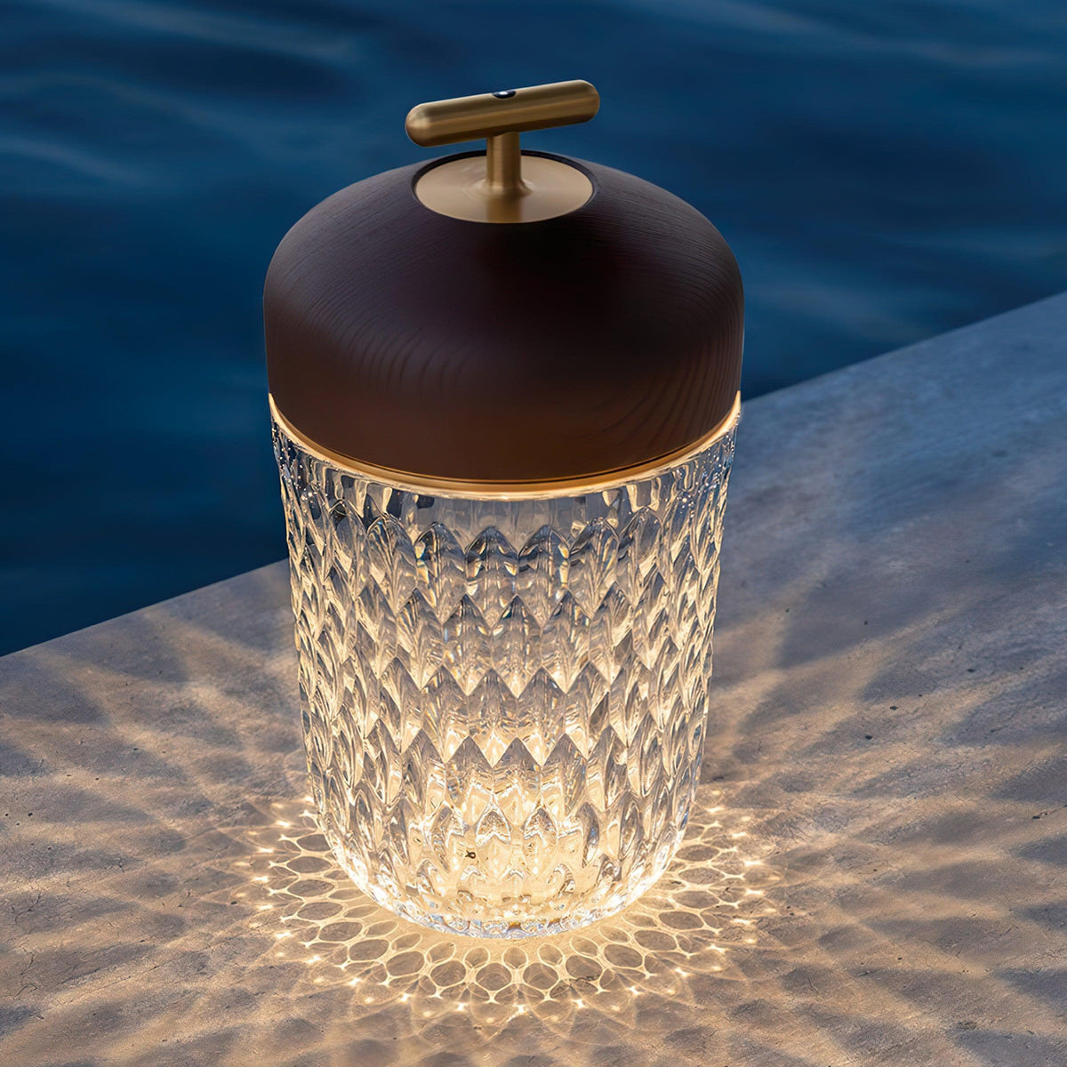 Rechargeable Crystal Desk Lamp with Wood Accents & USB Port – 11 in Cordless LED Reading Light for Nightstand, Office, Bedroom, Patio