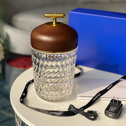 Rechargeable Crystal Desk Lamp with Wood Accents & USB Port – 11 in Cordless LED Reading Light for Nightstand, Office, Bedroom, Patio