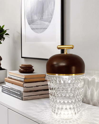Rechargeable Crystal Desk Lamp with Wood Accents & USB Port – 11 in Cordless LED Reading Light for Nightstand, Office, Bedroom, Patio