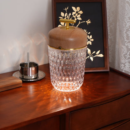 Rechargeable Crystal Desk Lamp with Wood Accents & USB Port – 11 in Cordless LED Reading Light for Nightstand, Office, Bedroom, Patio