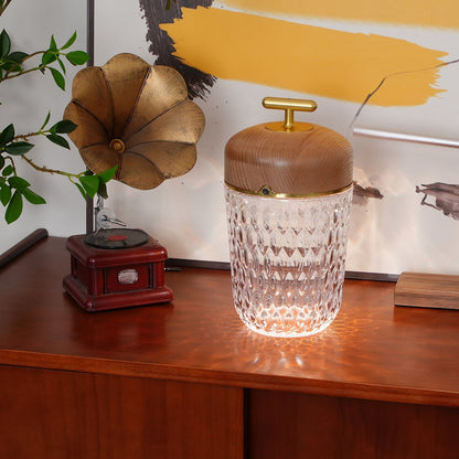 Rechargeable Crystal Desk Lamp with Wood Accents & USB Port – 11 in Cordless LED Reading Light for Nightstand, Office, Bedroom, Patio