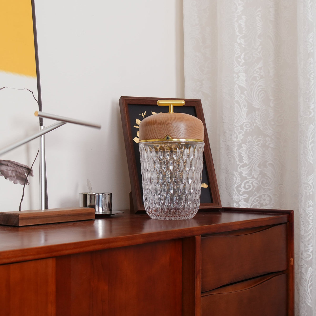 Rechargeable Crystal Desk Lamp with Wood Accents & USB Port – 11 in Cordless LED Reading Light for Nightstand, Office, Bedroom, Patio
