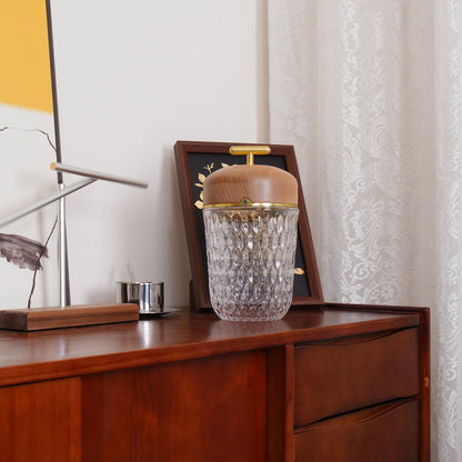 Rechargeable Crystal Desk Lamp with Wood Accents & USB Port – 11 in Cordless LED Reading Light for Nightstand, Office, Bedroom, Patio
