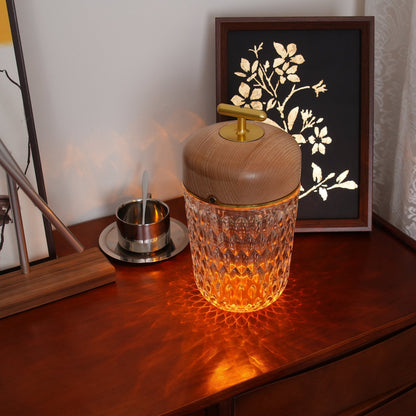 Rechargeable Crystal Desk Lamp with Wood Accents & USB Port – 11 in Cordless LED Reading Light for Nightstand, Office, Bedroom, Patio