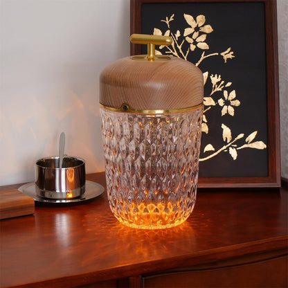 Rechargeable Crystal Desk Lamp with Wood Accents & USB Port – 11 in Cordless LED Reading Light for Nightstand, Office, Bedroom, Patio