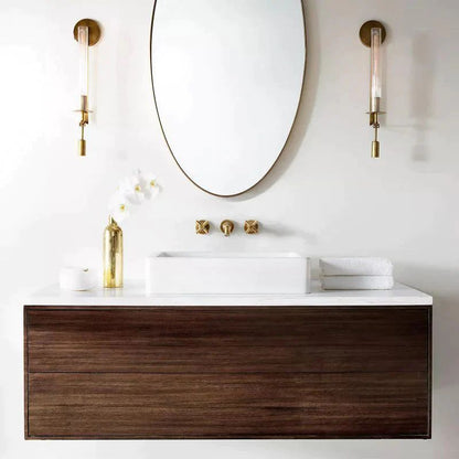 Vintage Brass Wall Light with Ribbed Glass Shade – Edison Bulb Fixture for Bedroom & Dining Room