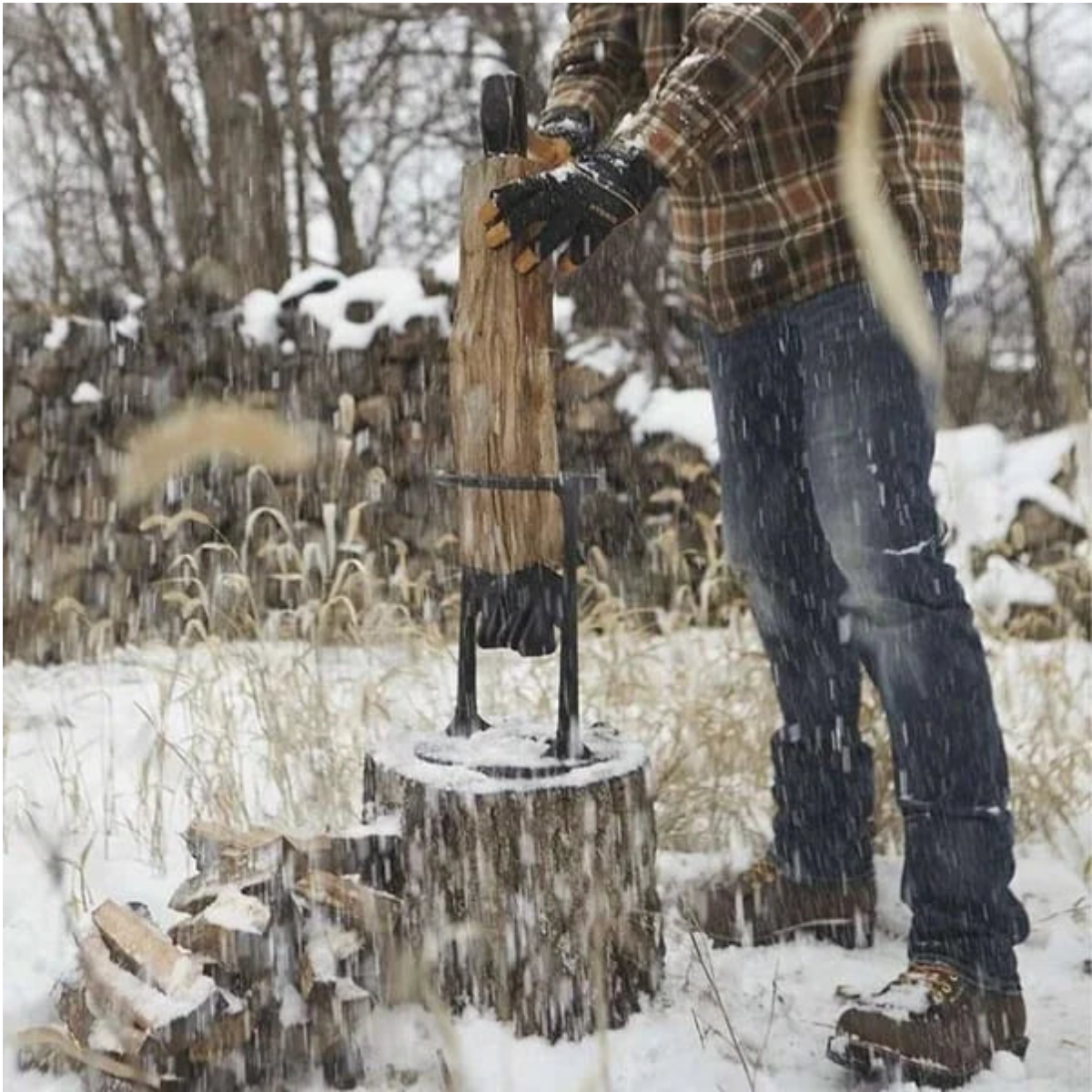 Manual Log Splitter Wedge for Firewood Splitting - Heavy Duty Cast Iron Wood Kindling Splitter Tool for Fireplace, Campfire, and Outdoor Use