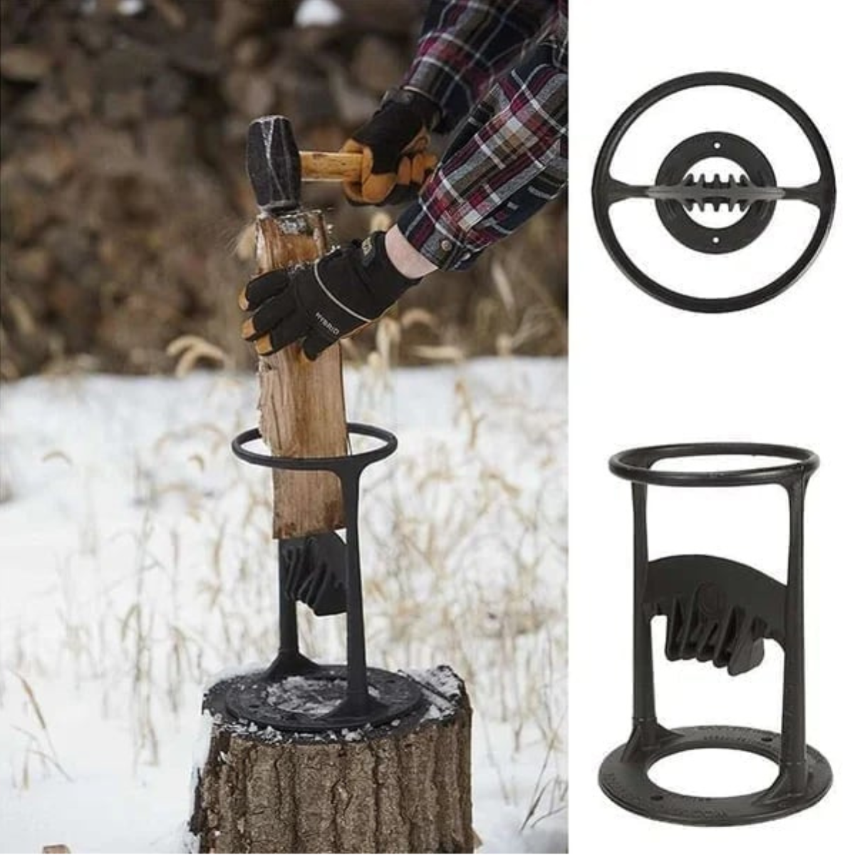 Manual Log Splitter Wedge for Firewood Splitting - Heavy Duty Cast Iron Wood Kindling Splitter Tool for Fireplace, Campfire, and Outdoor Use