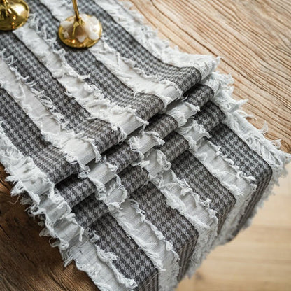 Sorin Table Runner - Linen Blend, Rustic Frayed Fabric Strips