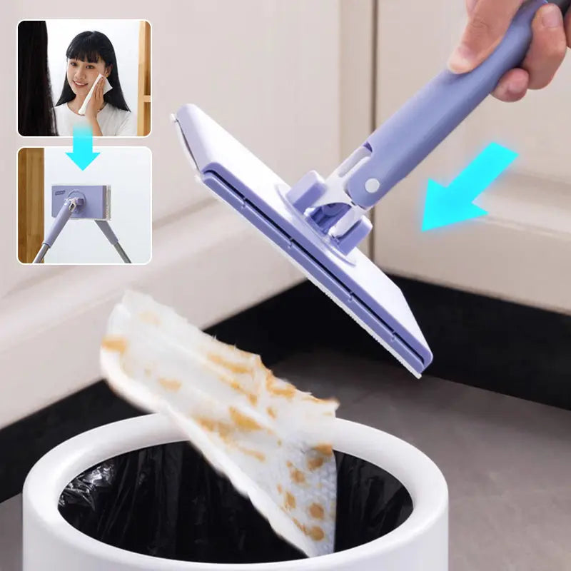 Disposable Wipe Floor Mop with 28-Inch Handle for Kitchens Bathrooms Hardwood Tile No-Bucket Quick Clean System Lilac