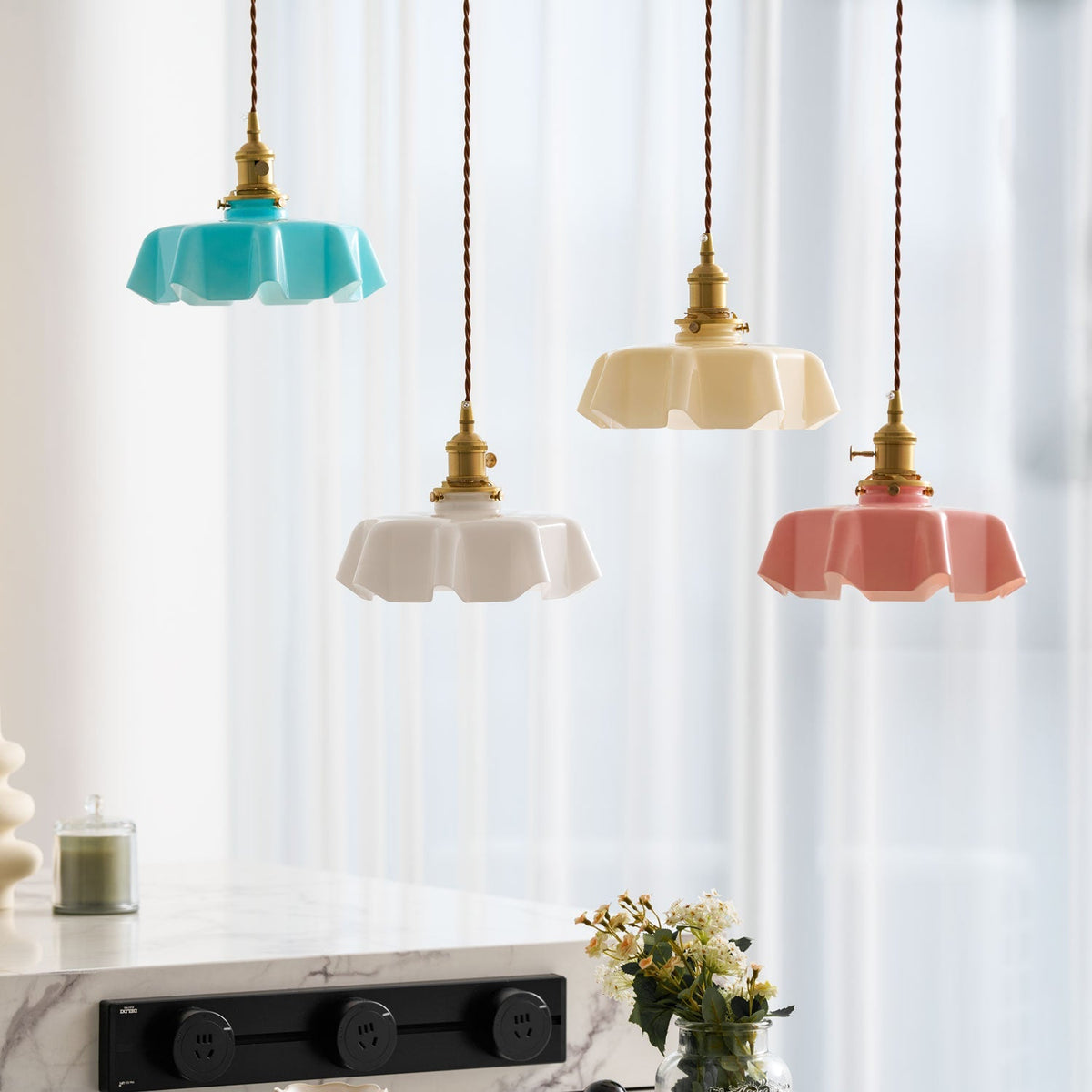 Hanging Ceiling Light Fixture Textured Dome Shade White Beige Pink Blue for Kitchen Island Dining Room Adjustable Height Indoor Pendant Lamp