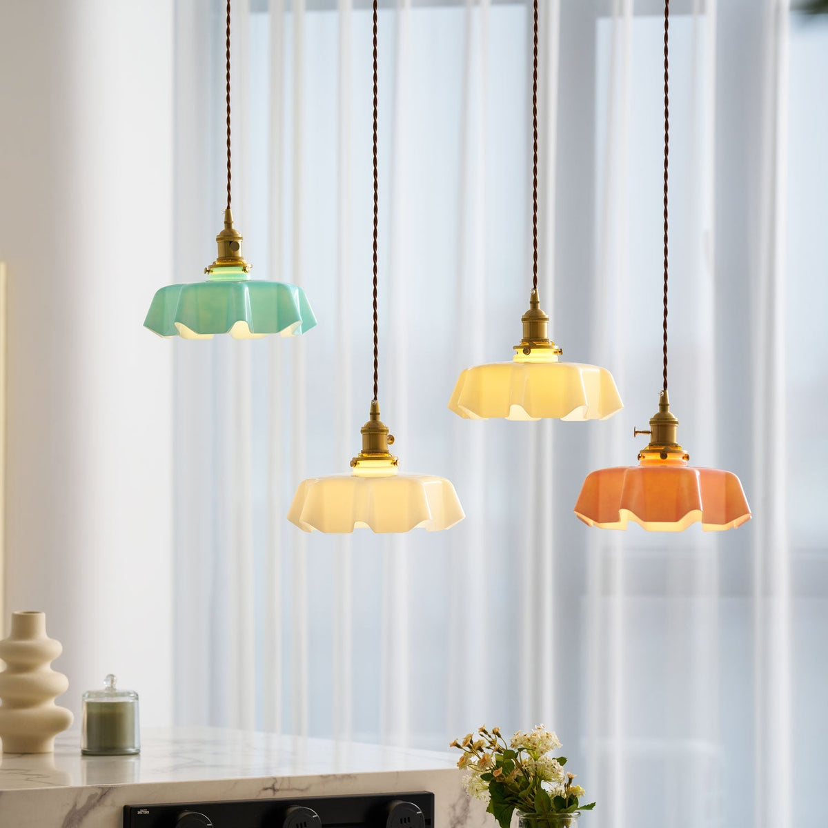 Hanging Ceiling Light Fixture Textured Dome Shade White Beige Pink Blue for Kitchen Island Dining Room Adjustable Height Indoor Pendant Lamp