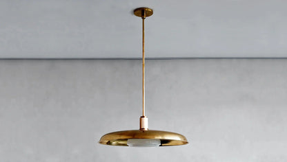 Hand-Spun Brass Pendant Light with Handblown Glass Shade in 5 Finishes – 16, 24 or 34 Inch Round Ceiling Light for Dining Room Kitchen