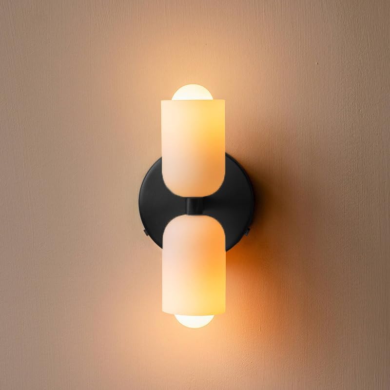 Iron & Glass Sconce Dual-Light Fixture for Bedroom Hallway Bathroom Parisian-Inspired Accent 10 in Tall E14 Socket 6 Finishes