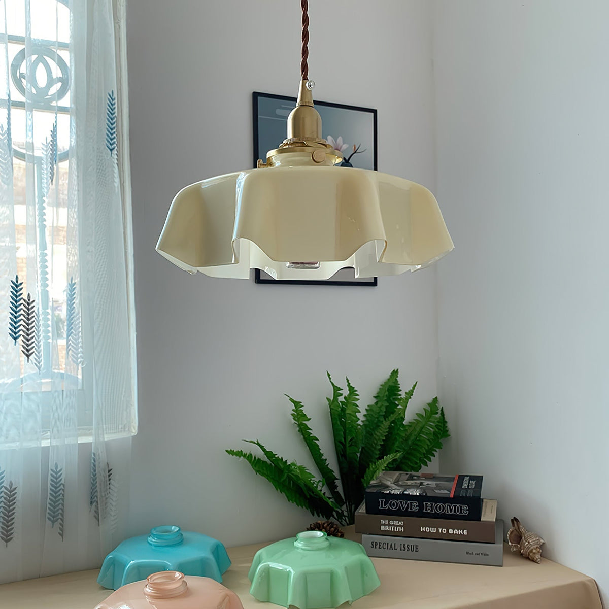 Hanging Ceiling Light Fixture Textured Dome Shade White Beige Pink Blue for Kitchen Island Dining Room Adjustable Height Indoor Pendant Lamp