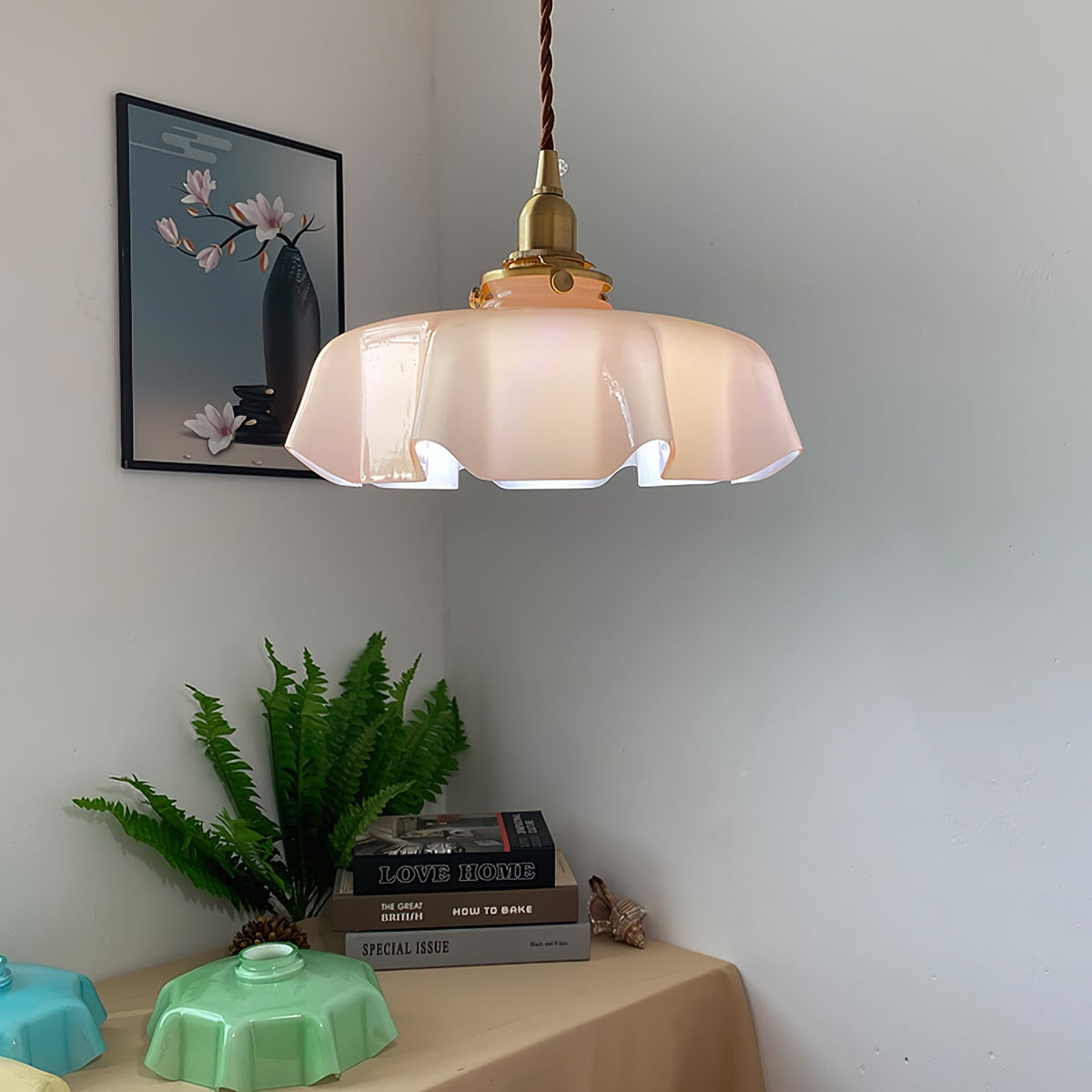 Hanging Ceiling Light Fixture Textured Dome Shade White Beige Pink Blue for Kitchen Island Dining Room Adjustable Height Indoor Pendant Lamp