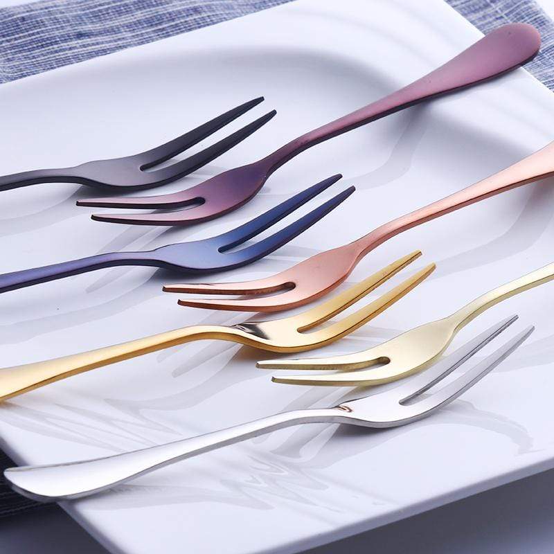 Stainless Steel Dessert Forks Set - Colorful Modern Flatware for Fruit & Appetizers - Kitchen Dining Cutlery