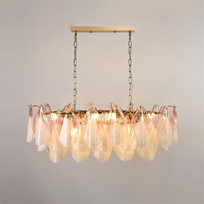Tiered Glass Petal Ceiling Light Gold Metal Frame for Dining Rooms Living Rooms Foyers Adjustable 20-39 Inch Multi-Level Ambient Fixture