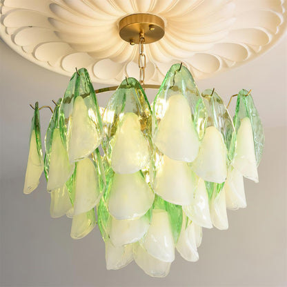 Tiered Glass Petal Ceiling Light Gold Metal Frame for Dining Rooms Living Rooms Foyers Adjustable 20-39 Inch Multi-Level Ambient Fixture
