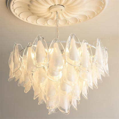 Tiered Glass Petal Ceiling Light Gold Metal Frame for Dining Rooms Living Rooms Foyers Adjustable 20-39 Inch Multi-Level Ambient Fixture