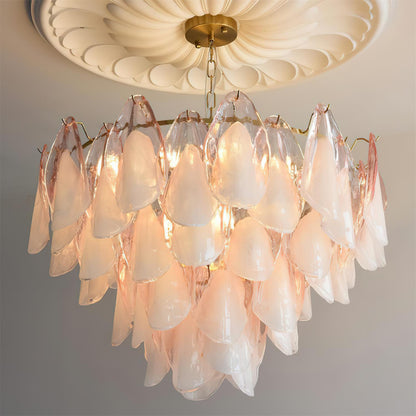 Tiered Glass Petal Ceiling Light Gold Metal Frame for Dining Rooms Living Rooms Foyers Adjustable 20-39 Inch Multi-Level Ambient Fixture