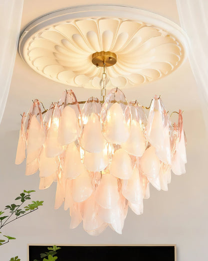 Tiered Glass Petal Ceiling Light Gold Metal Frame for Dining Rooms Living Rooms Foyers Adjustable 20-39 Inch Multi-Level Ambient Fixture