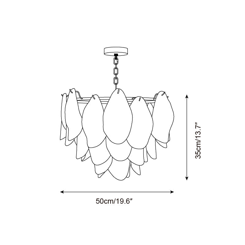 Tiered Glass Petal Ceiling Light Gold Metal Frame for Dining Rooms Living Rooms Foyers Adjustable 20-39 Inch Multi-Level Ambient Fixture