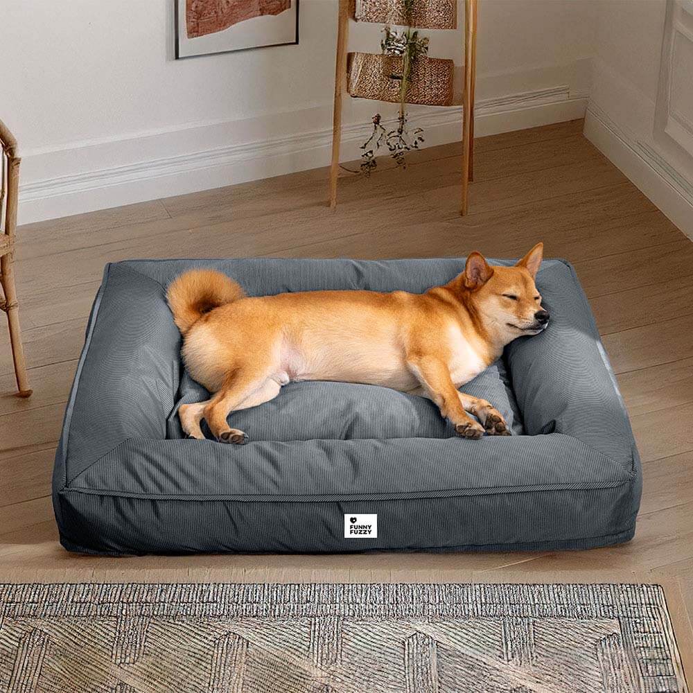 Raised-Edge Bolster Dog Bed with Joint-Relief Foam & Liquid-Proof Cover for Large Breeds