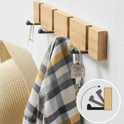 Fiora Wall Hook Rack - Natural Bamboo, Space-Saving Coat Hooks for Wall