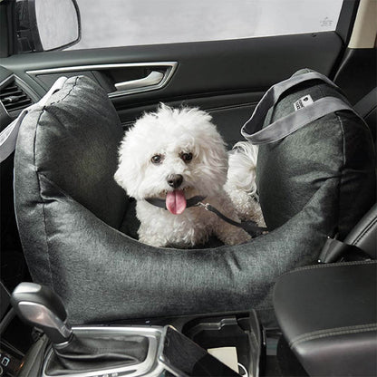 Portable Pet Carrier Booster Seat with Safety Harness and Washable Cover for Small Dogs