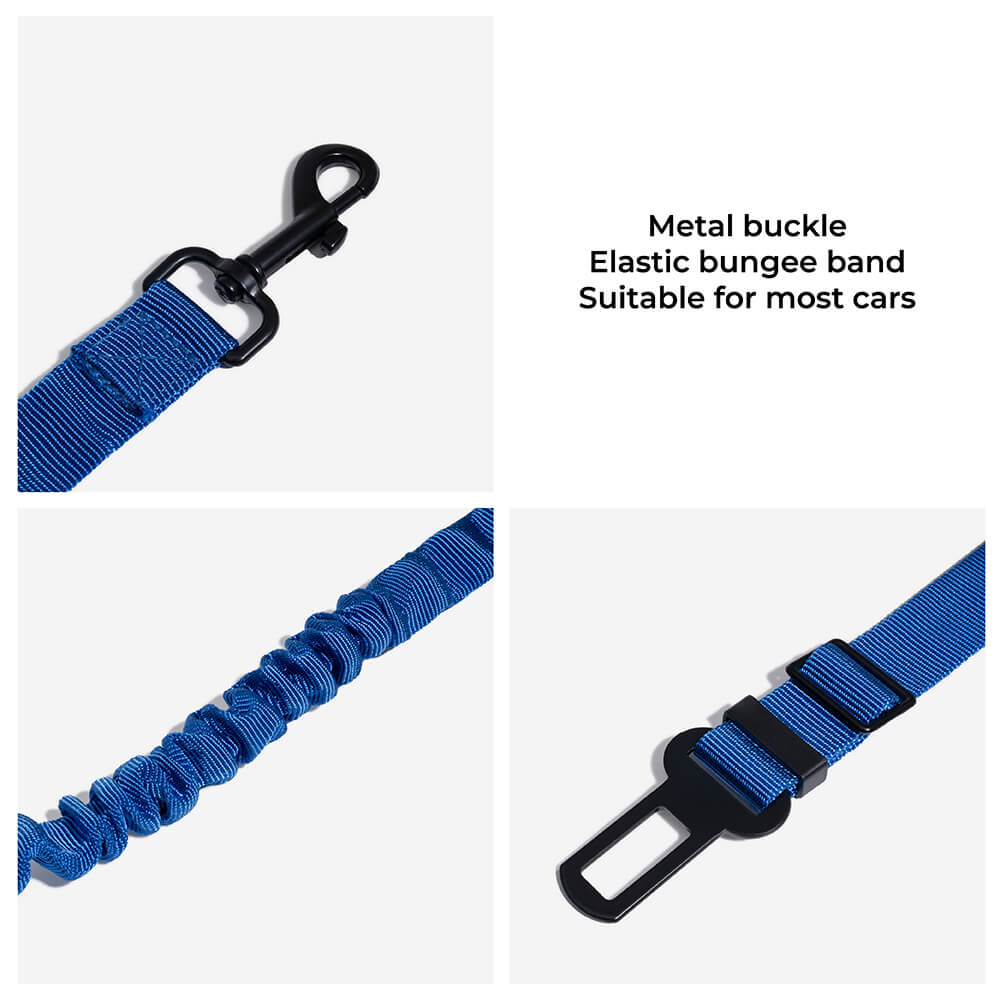 Adjustable Pet Safety Harness Tether for Car Travel with Reflective Strap & Elastic Shock Absorber for Dogs