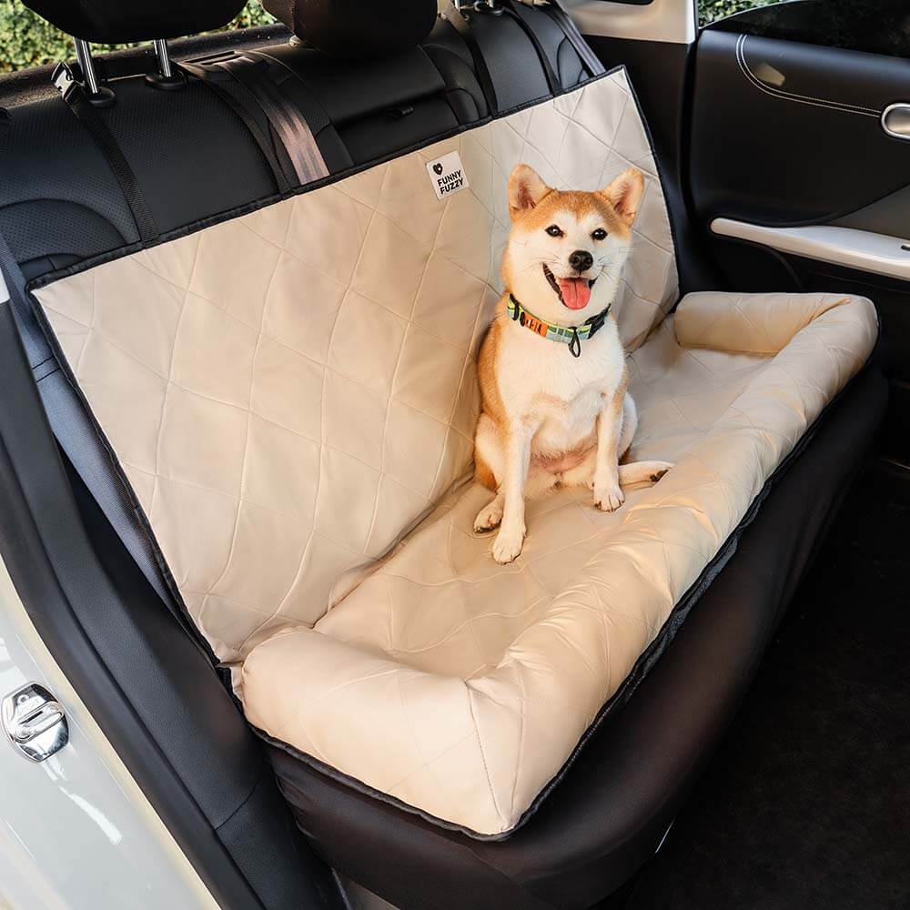 Padded Pet Car Seat Cover Protector with Bolsters for Back Seat – Quilted Waterproof Auto Bench Liner for Dogs & Cats