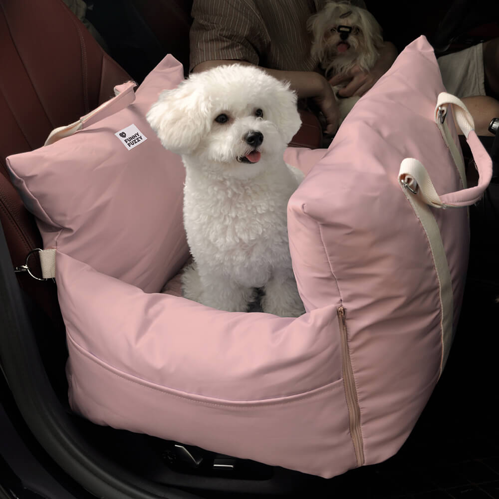 Padded Dog Car Seat Booster with Safety Harness & Side Bolsters – Waterproof Washable Pet Travel Carrier for Cars, SUVs & Travel