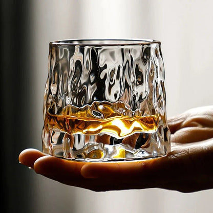 Rotating Crystal Tumbler Set Lead-Free 6.3 in Tall Rocks Glass for Scotch Bourbon Cocktails Home Bar Glassware Unique Swirl Base Design Gift