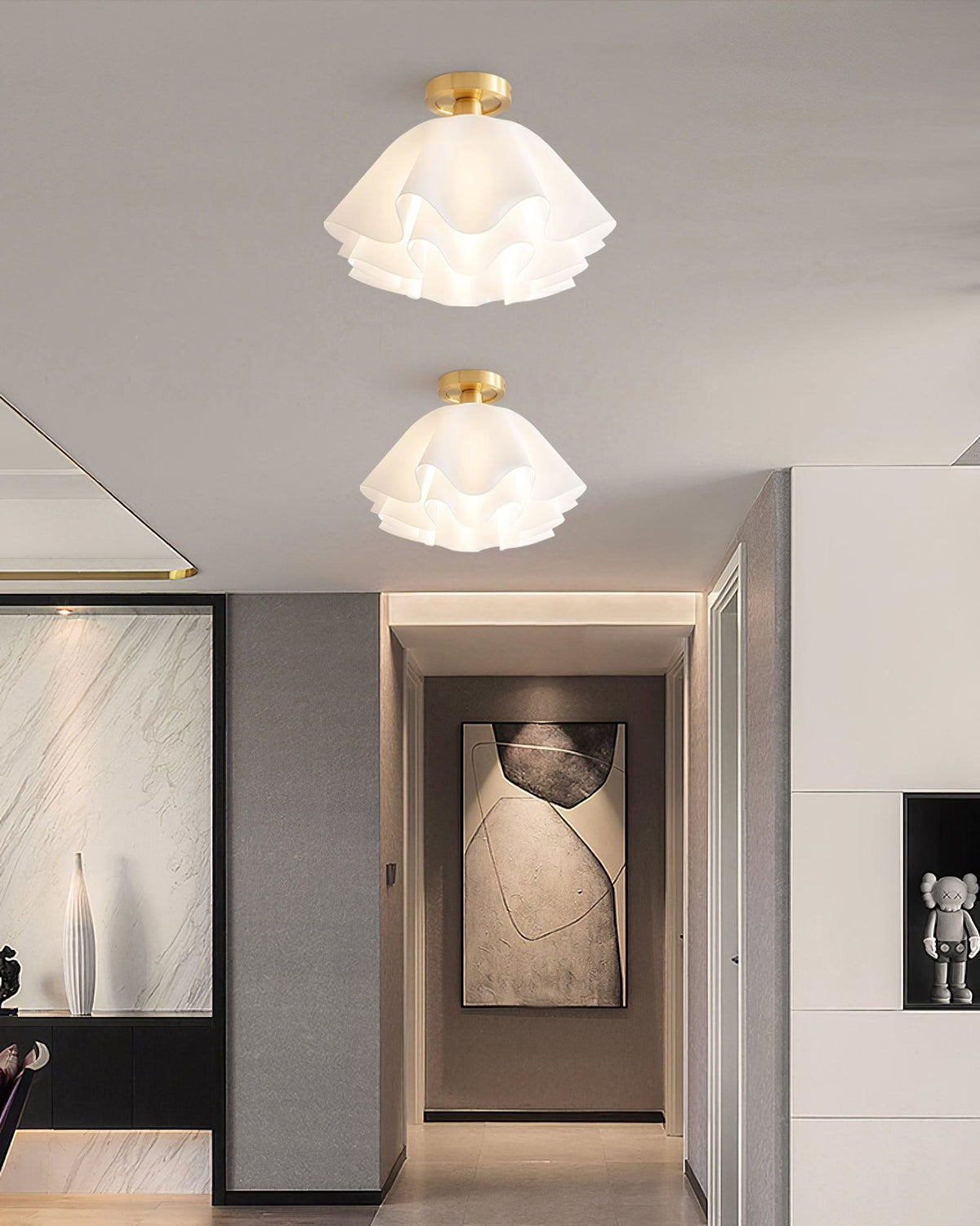 Flush Mount Acrylic Folded Ceiling Light 12 in White for Bedroom Living Room Hallway Modern E27 LED Fixture Home Decor Overhead Lighting