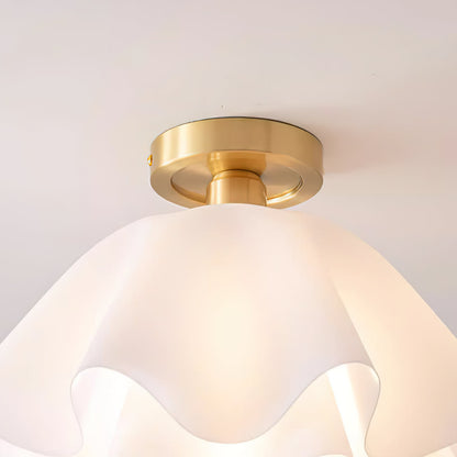 Flush Mount Overhead Light with Ribbed Polymer Shade and Metal Frame for Bedrooms, Hallways, Bathrooms | Home Lighting Fixture Dimmable Comp
