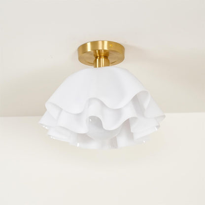 Flush Mount Overhead Light with Ribbed Polymer Shade and Metal Frame for Bedrooms, Hallways, Bathrooms | Home Lighting Fixture Dimmable Comp
