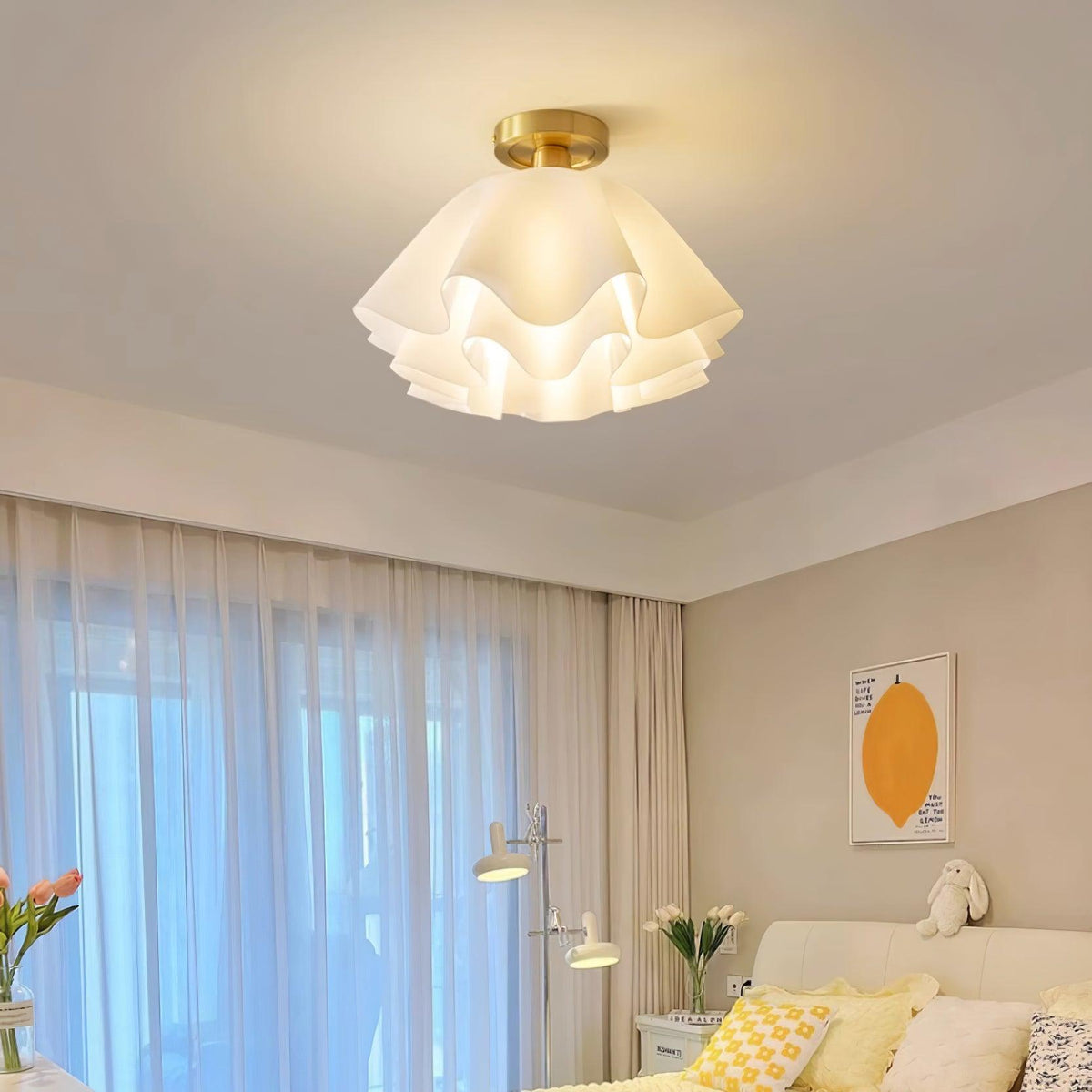 Flush Mount Overhead Light with Ribbed Polymer Shade and Metal Frame for Bedrooms, Hallways, Bathrooms | Home Lighting Fixture Dimmable Comp