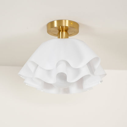 Flush Mount Overhead Light with Ribbed Polymer Shade and Metal Frame for Bedrooms, Hallways, Bathrooms | Home Lighting Fixture Dimmable Comp