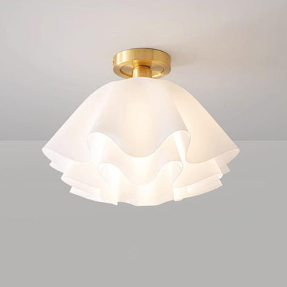 Flush Mount Overhead Light with Ribbed Polymer Shade and Metal Frame for Bedrooms, Hallways, Bathrooms | Home Lighting Fixture Dimmable Comp