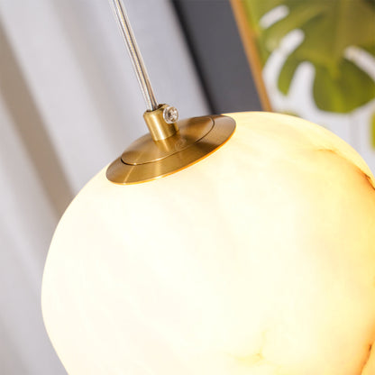 Alabaster Globe Drop Light for Kitchen Island 9 Inch Brass Ceiling Fixture for Dining Room Soft Glow Hanging Fixture Modern Farmhouse G9 Bas