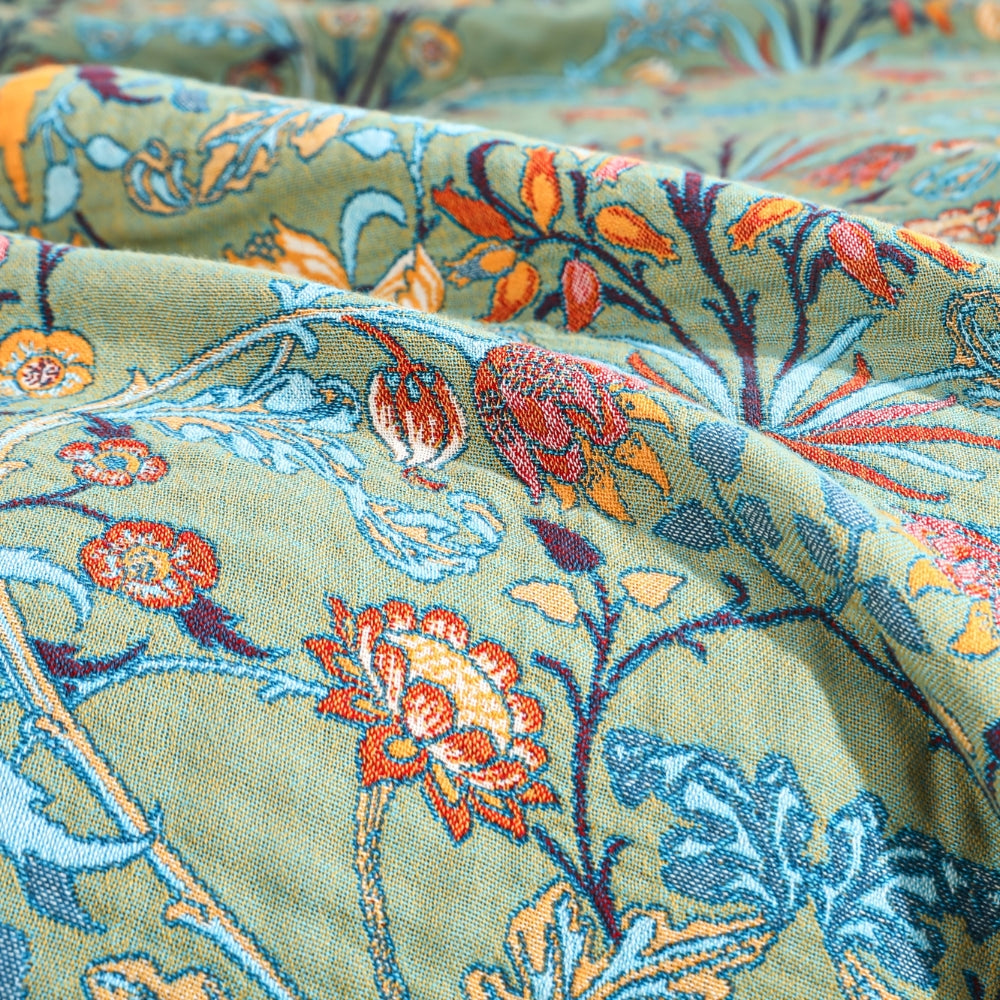 Reversible Cotton Throw Blanket with Tassels - Jacquard Floral Bedspread for Couch, Sofa & Bed - 100% Breathable Woven Fabric - 79x91 in