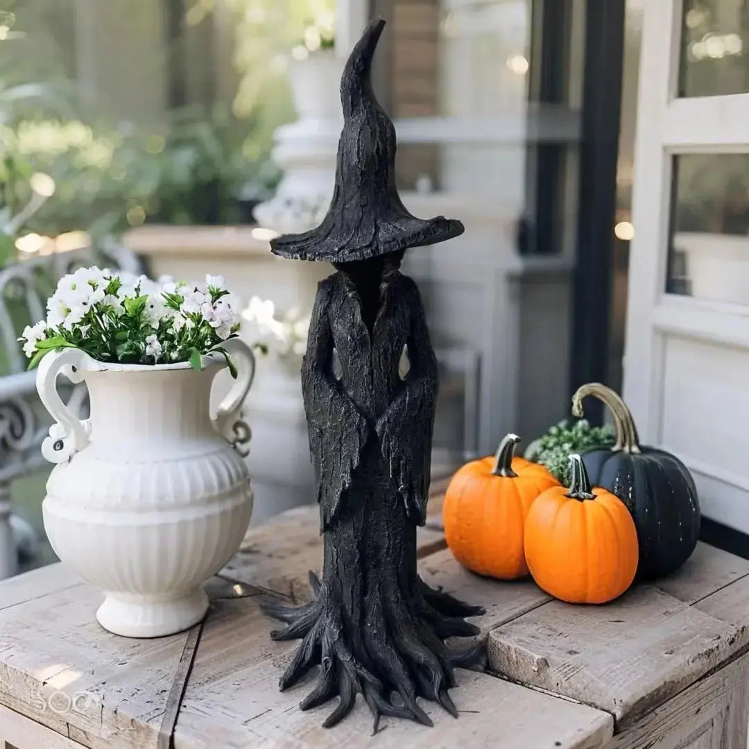 Handcrafted Witch Garden Statue Weatherproof Resin Guardian Figure for Yard Patio Home Outdoor Spiritual Decor Earth Tone Sculpture