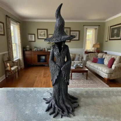 Handcrafted Witch Garden Statue Weatherproof Resin Guardian Figure for Yard Patio Home Outdoor Spiritual Decor Earth Tone Sculpture
