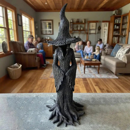 Handcrafted Witch Garden Statue Weatherproof Resin Guardian Figure for Yard Patio Home Outdoor Spiritual Decor Earth Tone Sculpture