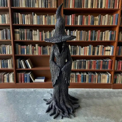 Handcrafted Witch Garden Statue Weatherproof Resin Guardian Figure for Yard Patio Home Outdoor Spiritual Decor Earth Tone Sculpture